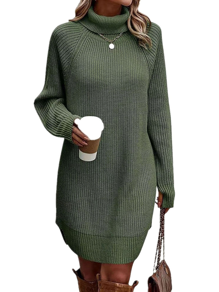 thanksgiving outfit JazzHer Women s Fall Mini Dress Long Sleeve Turtleneck Solid Color Knitted Dress Casual Sweater Dress