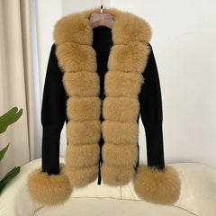 cold weather outfits JazzHer Autumn/winter New Arrival Detachable Real Fox Fur Placket Sleeve Opening Knitted Top Leather Jacket V-neck Pullover