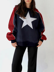 thanksgiving outfit JazzHer Women's Star Graphic Sweatshirt Long Sleeve Round Neck Oversized Casual Vintage Pullover Tops