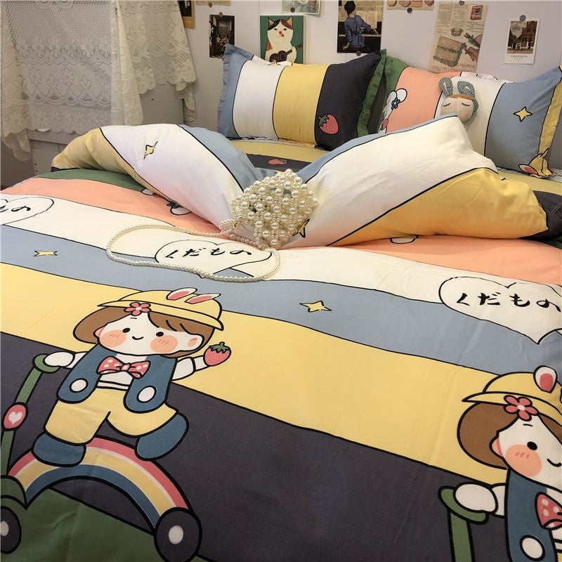 JazzHer Ins Style Fashion Butterfly Bedding Set For Girls Boys Double Size Flat Sheet Duvet Cover Pillowcase Bed Linen Home Textile