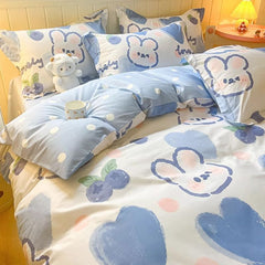 JazzHer Cute Kids Bedding Set Rabbit Dinosaur No Filler Single Queen Size Duvet Cover Flat Sheet Pillowcase Girls Boys Comforter Duvet