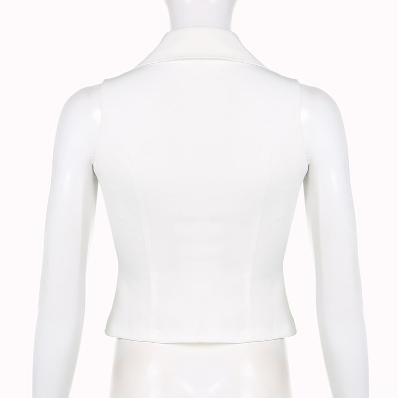 JazzHer White Sleeveless Button Front Blouse