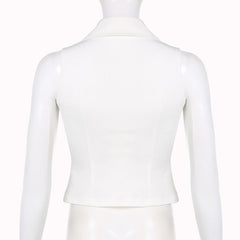 JazzHer White Sleeveless Button Front Blouse