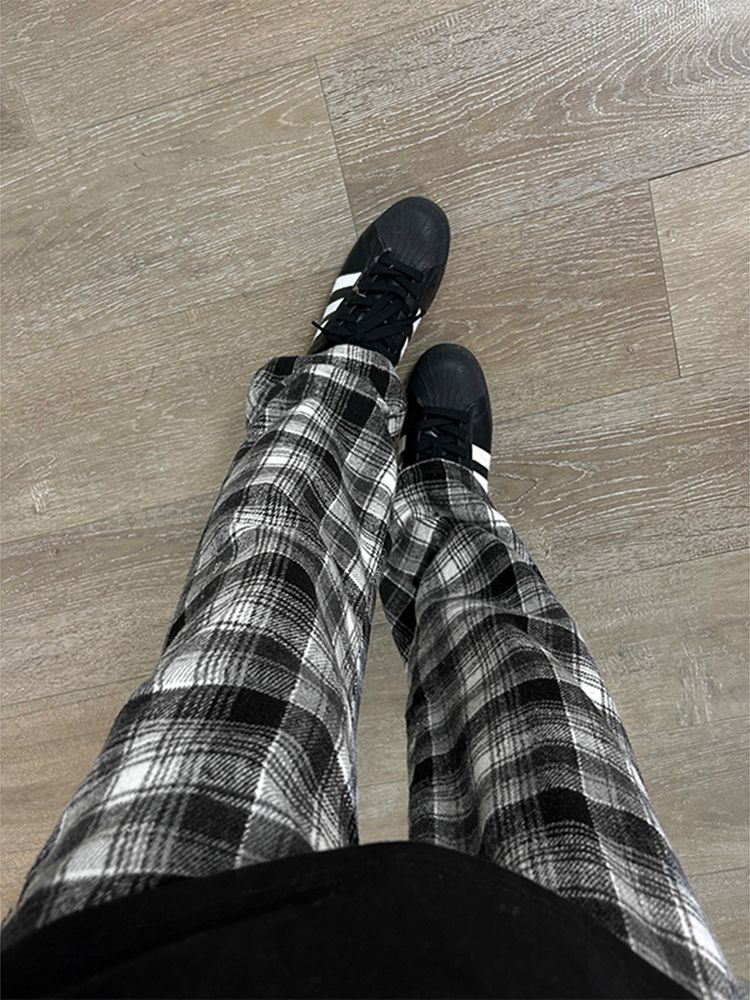 JazzHer Harajuku Plaid Y2k Pants Women Clothing Winter Wide Leg Pants Korean Fashion Casual Goth Girl Clothes Pantalones Femme Trousers
