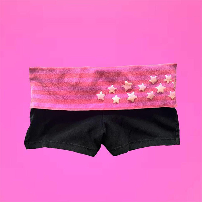 JazzHer Punk Straps Striped Women's Shorts Gothic Sexy Slim Retro Harajuku Streetwear Aesthetic Pink Casual Y2K Clothes Cute Mini Shorts