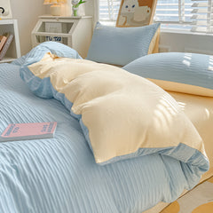 JazzHer Ins Nordic Style Bedding Set Solid Color Blue White Grey Twin Double Queen Size Duvet Cover Fitted Flat Sheet Pillowcase Kit