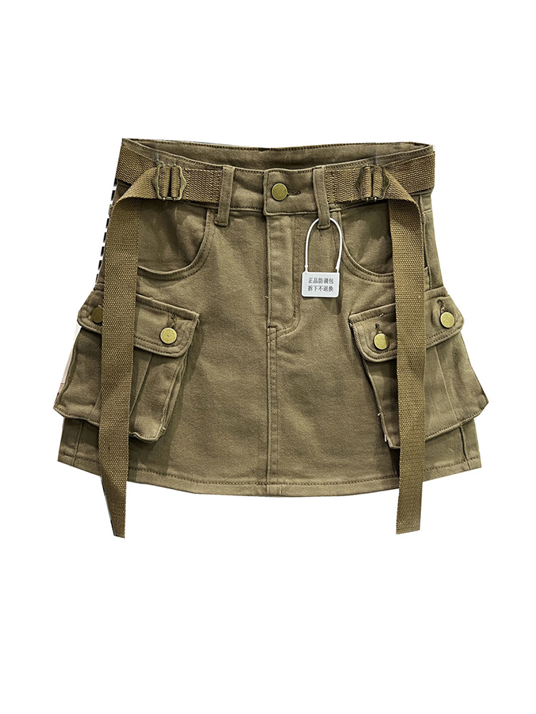 christmas outfit JazzHer Women Denim Cargo A-line Skirt Vintage Y2k Khaki Skirt Harajuku Korean Streetwear Fashion A-line Skirts Emo 2000s Trashy Clothes