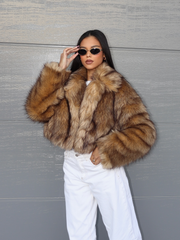 JazzHer 2025 Chic Faux Fox Fur Warm Cropped Coat For Women Winter Thicken Lapel Long Sleeve Fluffy Jacket Female Fashion Thermal Outwear