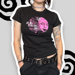 JazzHer Fashion Streetwear Punk Hottie Slim Fit Millennial Harajuku Casual Top Y2K Retro Black Gothic Print Graphic T-Shirt Women