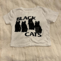 JazzHer Cute Kitten Letter Print Y2K Aesthetic Streetwear Hot Girl Slim Sexy Crop Top Women's High Street Harajuku Sweet Casual T-shirt