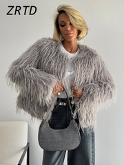 JazzHer Luxury Faux Fur Coat Women Thicken O-neck Long Sleeve Open Stitch Furry Jacket 2024 Autumn Winter Lady Elegant Street Outwear