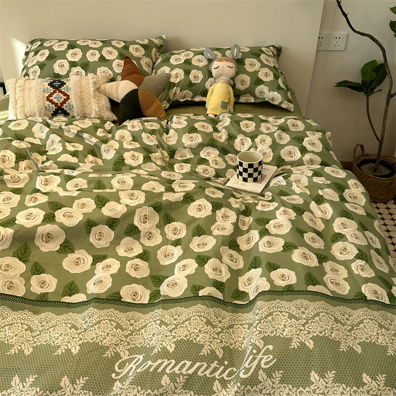 JazzHer Christmas Bedding Set Flat Sheet Duvet Cover Pillowcase Combination Green Tree Flower Home Textile Bed Linen Fashion