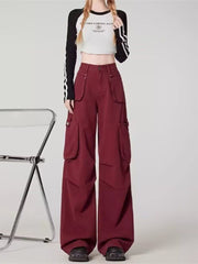 christmas outfit JazzHer Women Wine Red Y2k Cargo Jeans Harajuku Baggy Denim Trouser Vintage Japanese 2000s Style Oversize Jean Pants Trashy Clothes 2025