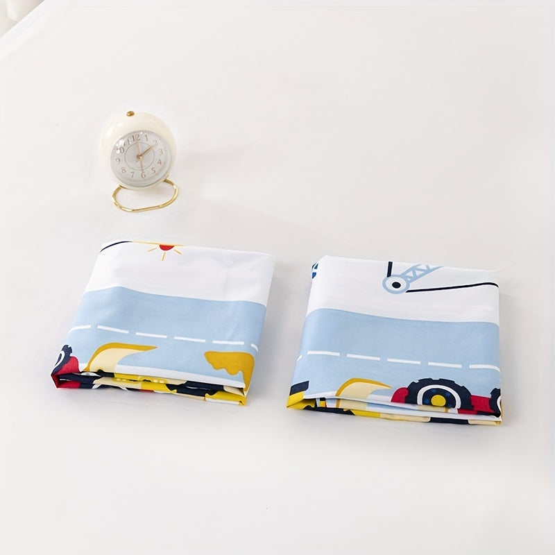 JazzHer 3pcs Cartoon Engineering Car Pattern Fitted Sheet Set - Soft, Breathable, and Hypoallergenic Bedding Sheet Set Vibrant-Perfect