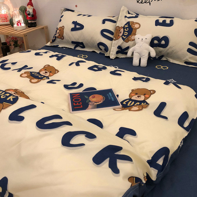 JazzHer Chinese Cute Panda Bedding Set Cartooon Bamboo Pattern Quilt Cover Sheets Full Size For Kids Adults Home Textile Soft Polyester