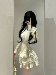 JazzHer 2025 Autumn Winter Elegant 2 Piece Skirt Set Women Casual Sexy Bow Slash Nece Knitted sweater + Y2k Sweet Skirt Office Lady Suit
