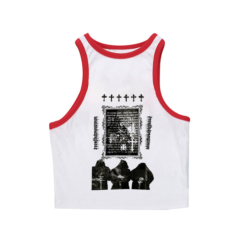 JazzHer Y2K Punk Rock Aesthetic Harajuku Retro Casual Tank Tops Gothic Emo Girls Sleeveless Crop Tops Sexy Chic Slim Fashion Streetwear