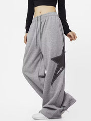 JazzHer Star Patch Baggy Gray Sweatpants