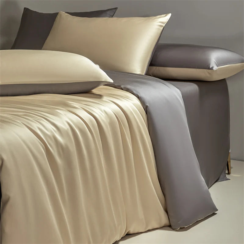 JazzHer Four piece set of natural silk solid color bedding, ice silk smooth nude sleeping bedding