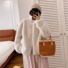 cold weather outfits JazzHer Borderless Faux Fox Fur Velvet Stand Collar Cropped Women's Jacket New Arrival Chinese Mainland Origin True Leather Fur