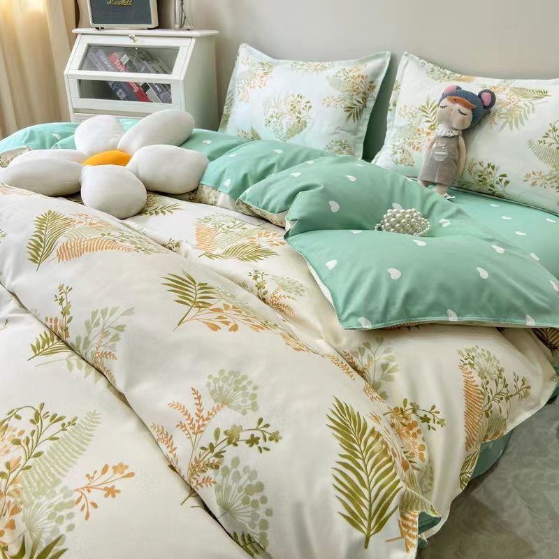 JazzHer Ins Style Bedding Set Nordic Single Double Flat Sheet Duvet Cover Pillowcase Soft Microfiber Full Queen Size Bed Linen