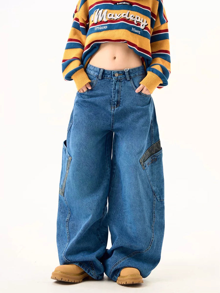 christmas outfit JazzHer Women's Y2k Baggy Cargo Jeans Harajuku Aesthetic Japanese 2000s Style Oversize Denim Trousers Vintage Jean Pants Trashy Clothes