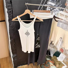 JazzHer American Retro New White Slim Cami Y2k Streetwear Casual Letter Print Tank Top 2025 U Neck Casual Sleeveless Top Women Summer