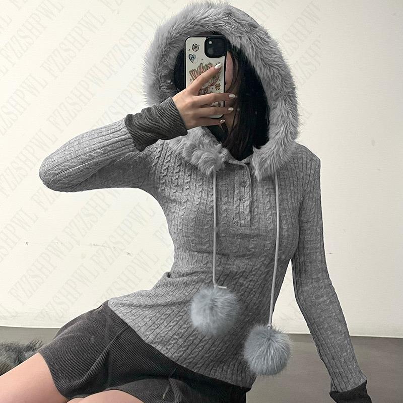 JazzHer Korean Y2K Kawaii Casual Sweater Winter Warm Women's Attitude Interesting Cute Clothing Maiden Personality Fashion Punk Knitwear