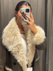 thanksgiving outfit JazzHer Vintage Fur Long Jackets Women Casual Loose Lapel Big Pockets Leather Coats Female 2024 Warm Fashion Thicken Warm Outwears Lady