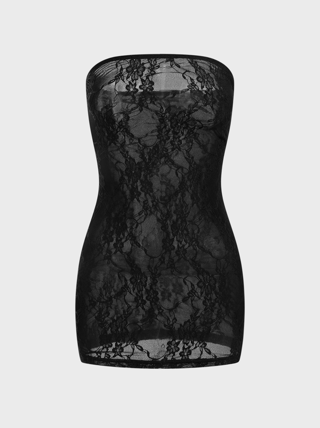 JazzHer 2024 New Lace Mesh Plain Tube Dress With Tights Two-Piece Set