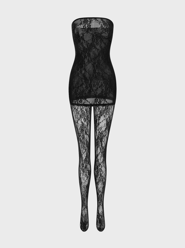 JazzHer 2024 New Lace Mesh Plain Tube Dress With Tights Two-Piece Set