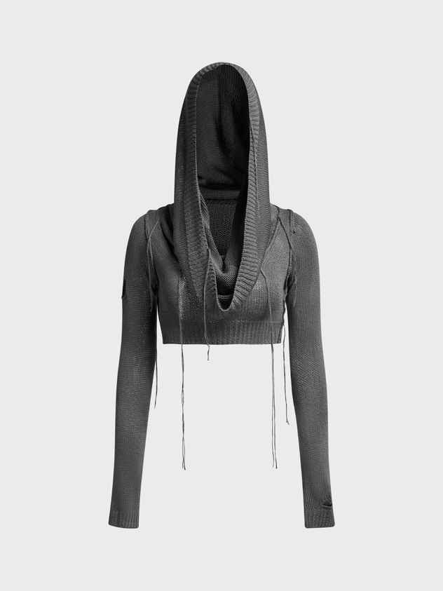 JazzHer 2024 Fall Fashion 2024 New Edgy Black Hooded Cut Out Top Sweater