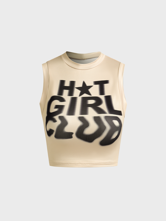 JazzHer 2024 New Y2k Khaki Graphic Basic Top Tank Top & Cami