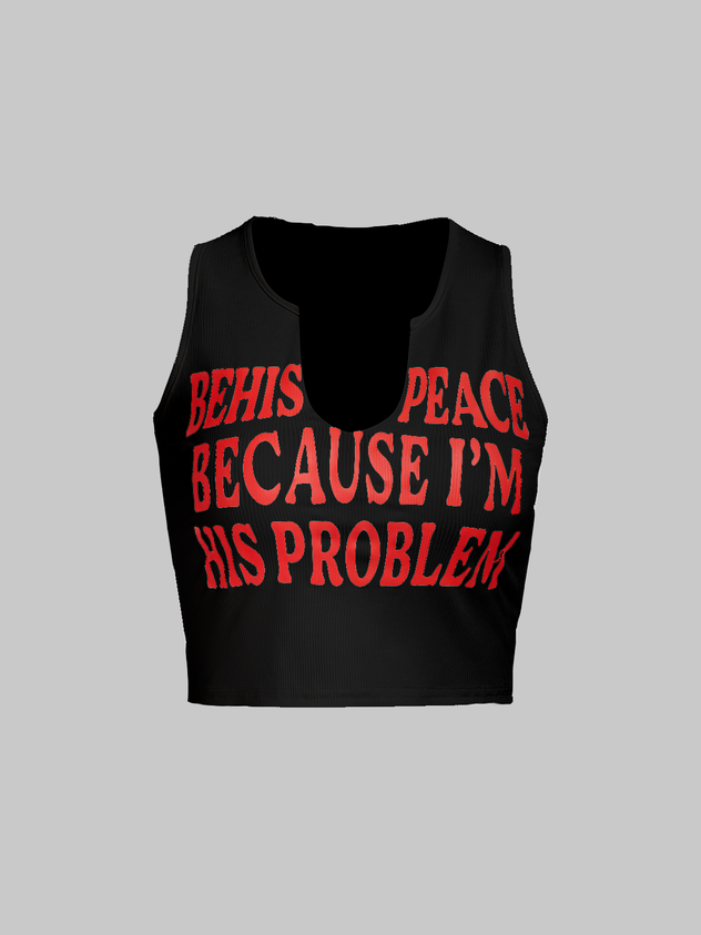 JazzHer 2024 New V Neck Text Letters Tank Top