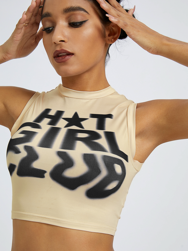 JazzHer 2024 New Y2k Khaki Graphic Basic Top Tank Top & Cami