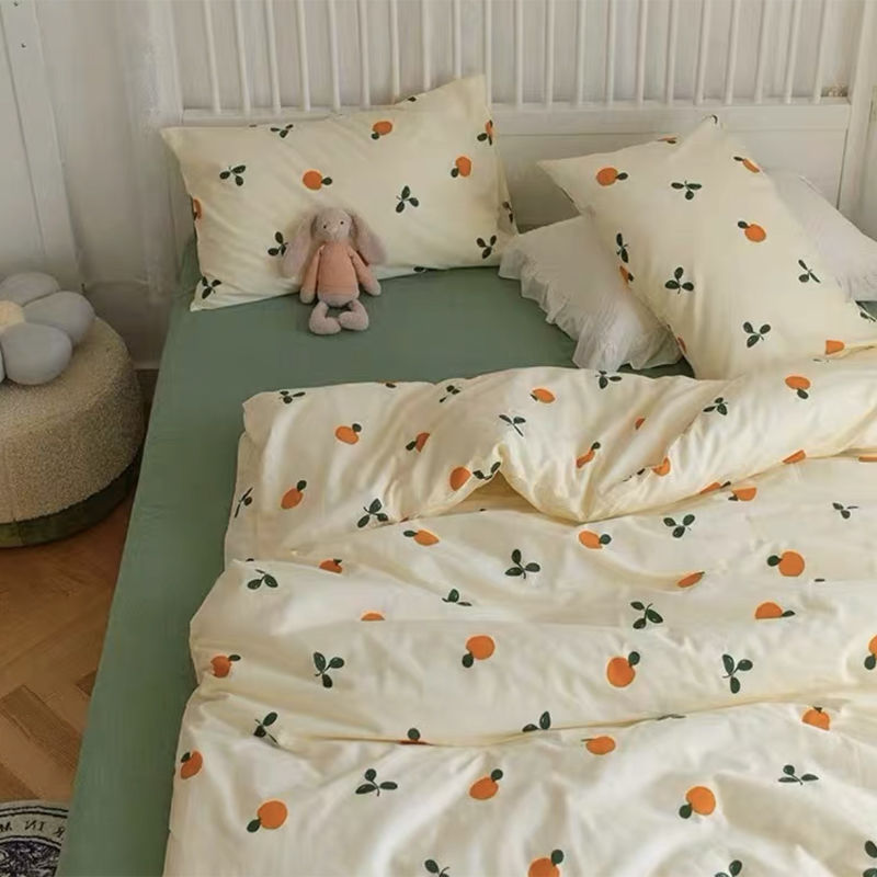 JazzHer Korean Style Duvet Cover Set No Filler Fashion Floral Ins Twin Double Queen Size Boys Girls Flat Sheet Pillowcases Bedding Linen