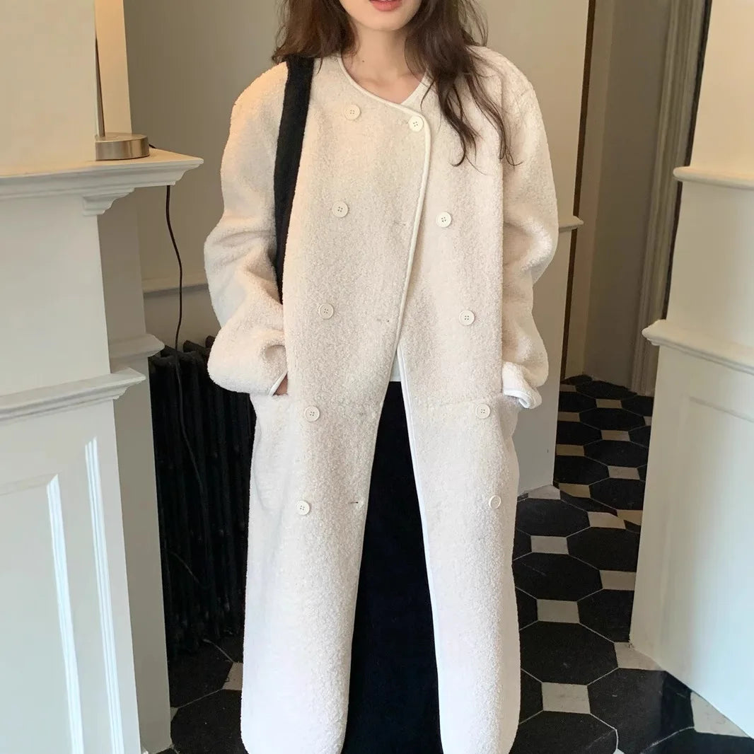 cold weather outfits JazzHer Winter Idle Style French Vintage Design Double Row Button Faux Fur Lamb Wool Long Jacket Warm True Leather Fur Coat From China