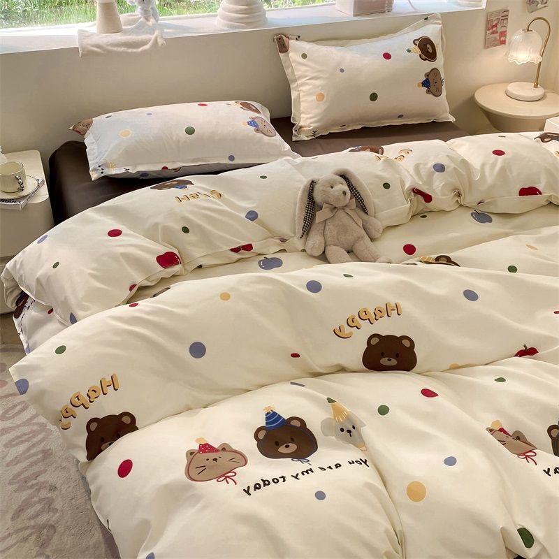 JazzHer Ins Nordic Black Dot Bedding Set Flat Bed Sheet Duvet Cover Twin Full Queen Nordic Bed Linen Boy Girl Bedding Sets