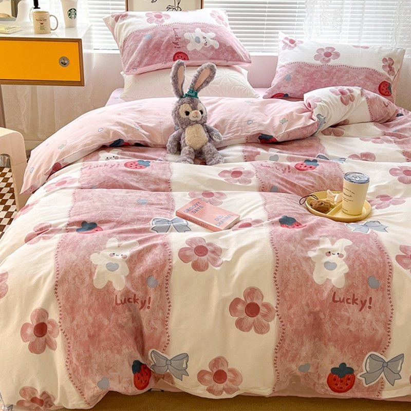 JazzHer Ins Nordic Pastoral Style blue Floral Duvet Cover With Pillow Case Princess Bed Sheet Kids Girls Bedding Set King Queen Cute