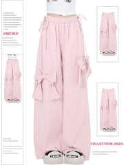 christmas outfit JazzHer Women Oversize Y2k Cargo Pants Baggy Vintage Streetwear Harajuku Pink Bow Pants High Waist Wide Leg Trouser 2000s Trashy Clothes