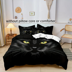 JazzHer 3pcs Duvet Cover Set, Black Cat Print Bedding Set, Soft Comfortable Duvet Cover, For Bedroom, Guest Room