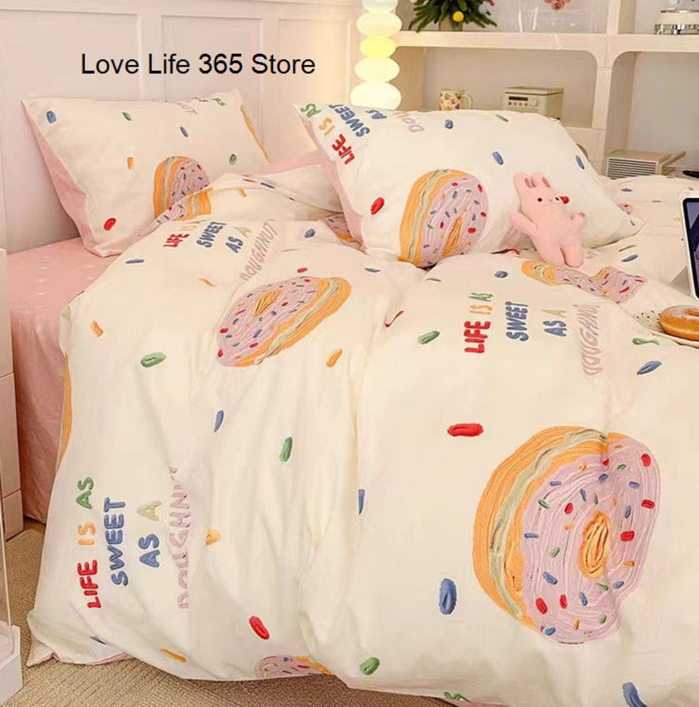 JazzHer Doughnut Soft And Cute Donut Bedding Set Ins Linen And Duvet Cover With Pillowcases Single Double Full Size For Kids Adults