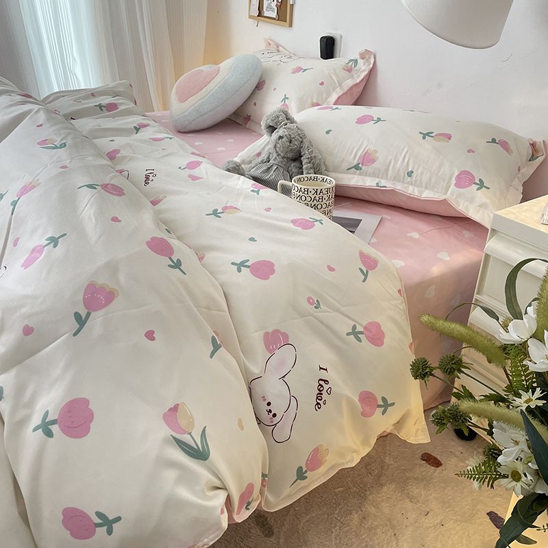 JazzHer Butterfly Ins Duvet Cover Set No Filler Pillowcase Flat Sheet Korean Style Single Queen Size Girls Boys Home Hotel Bedding Set