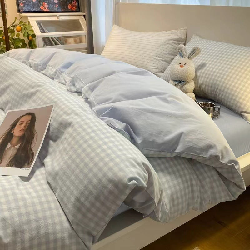 JazzHer Fashion Bedding Set Hot Checkerboard Boys Girls Single Double Queen Size Flat Sheet Quilt Duvet Cover Pillowcase Bed Linens