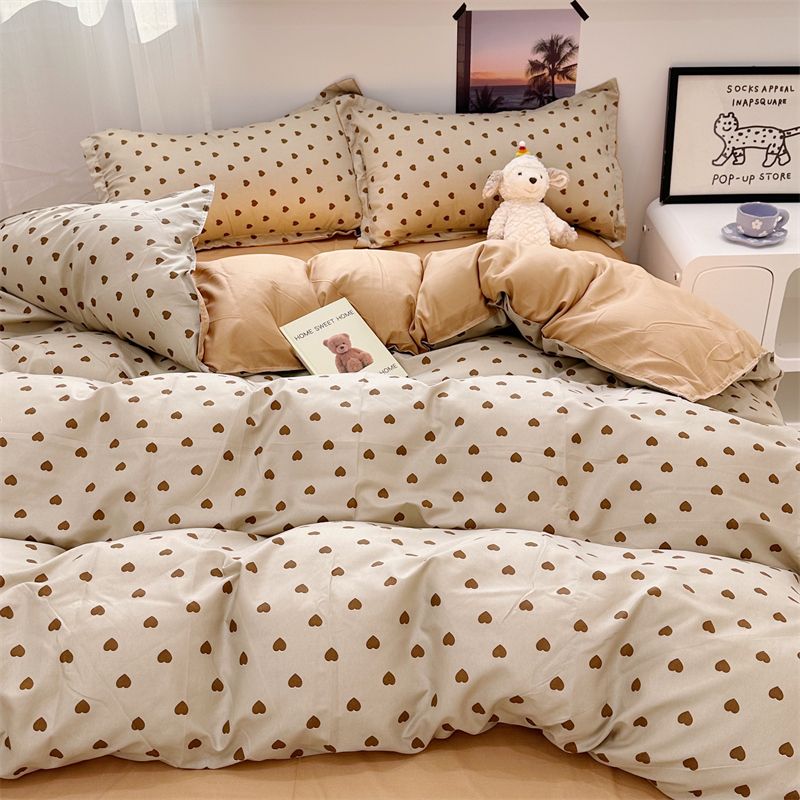 JazzHer Korean Style Duvet Cover Set No Filler Fashion Floral Ins Twin Double Queen Size Boys Girls Flat Sheet Pillowcases Bedding Linen