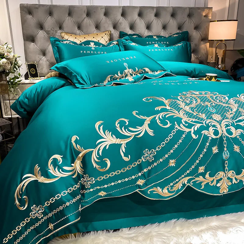 JazzHer European-Style Bed Sheet Four-Piece Set 100 Cotton High-End Atmospheric Ice Silk Quilt Cover Pure Cotton Bedding