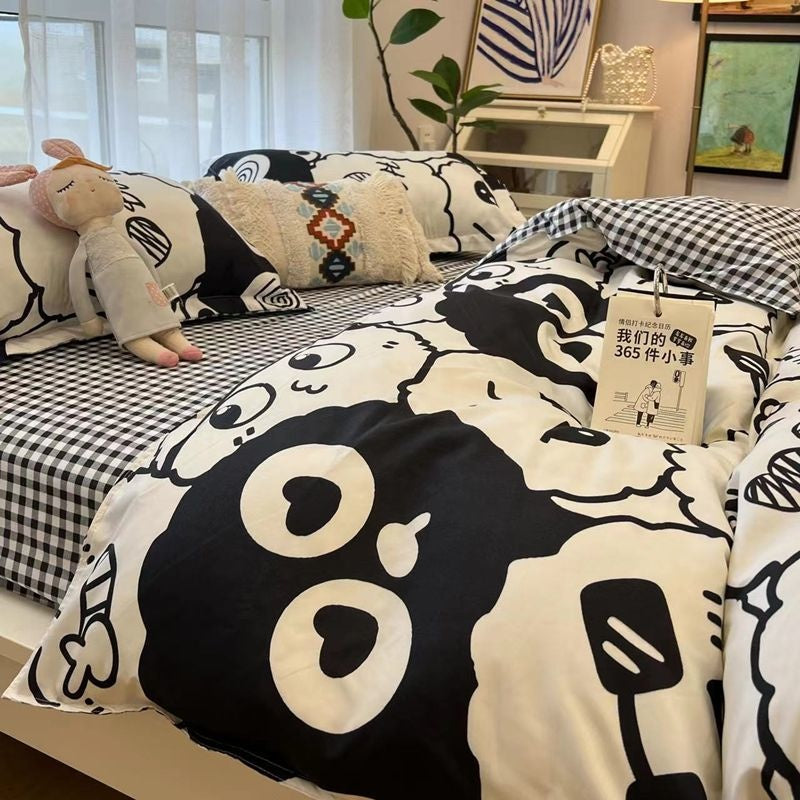 JazzHer White And Black Stripe Simple Bedding Set Nordic Style Quilt Cover Modern Home Textile Full Size For Kids Adults  Soft Polyester