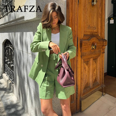 cold weather outfits JazzHer 2024 Spring Summer Office Lady Solid Suits Fashion Streetwear Pockets Shrug Double Breasted Blazers+Zipper Sashes Shorts