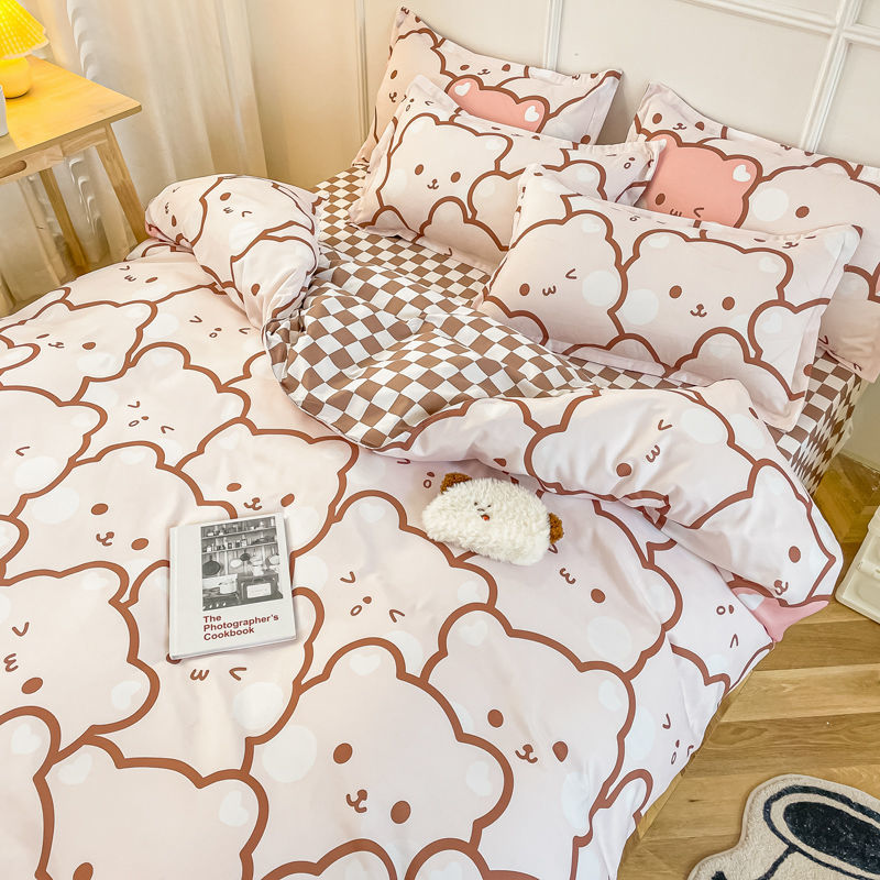 JazzHer Spring Bedding Set Fashion Cartoon Kids Single Double Queen Size Flat Sheet Duvet Cover Pillowcase Bed Linens Home Textile