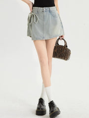 JazzHer Causal Retro Denim Skirt Office Lady 2000s Vintage Y2k Jeans Girl Slim A-line Hot Short Skirt 2025 Summner Korean Fashion Chic